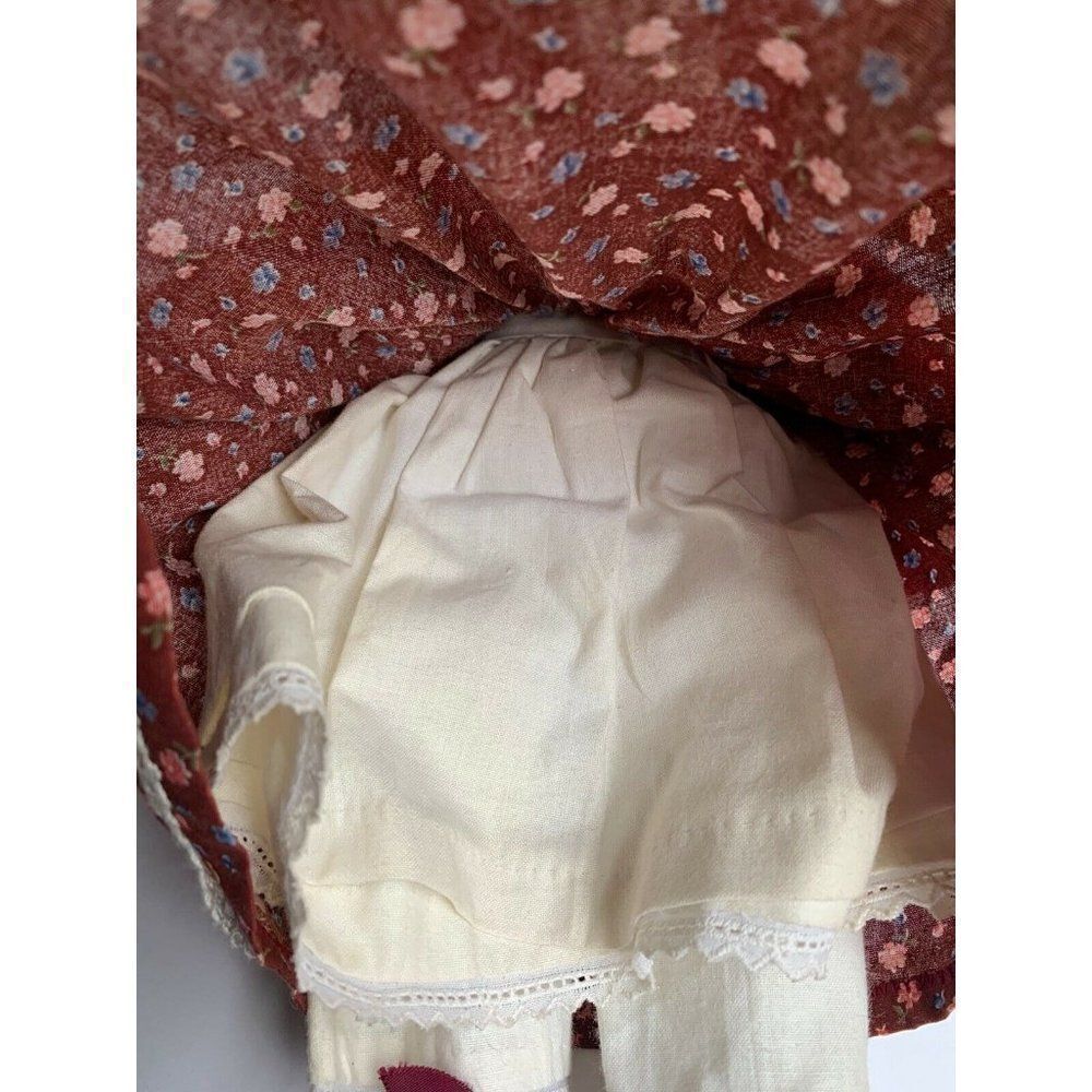 Hand Made Vintage Soft Body Rag Doll 17” Fabric Victorian Petticoat Velvet Red - Picture 8 of 12